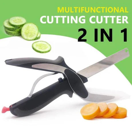 11.11 Mega Deal – 2-in-1 Stainless Steel Clever Cutter Knife & Chopping Scissors for Kitchen (Rs 499 Only)