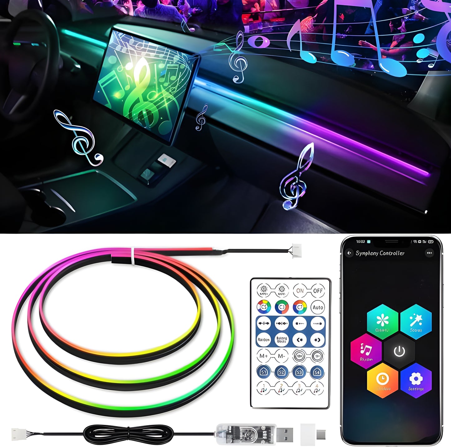 Car USB RGB Neon Optic Strip Ambient Light (IMPORTED)