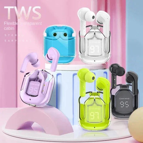 Premium Air 31 Transparent Crystal Bluetooth Wireless Earbuds – Clear, Loud & Distortion-Free Sound Headset