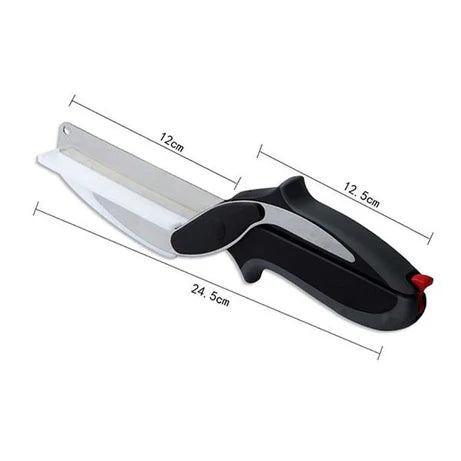 11.11 Mega Deal – 2-in-1 Stainless Steel Clever Cutter Knife & Chopping Scissors for Kitchen (Rs 499 Only)