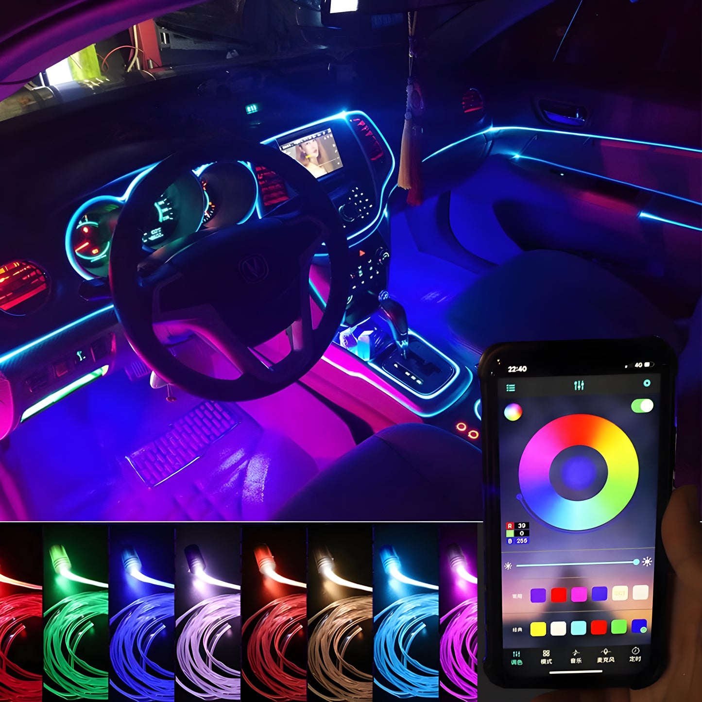 Car USB RGB Neon Optic Strip Ambient Light (IMPORTED)