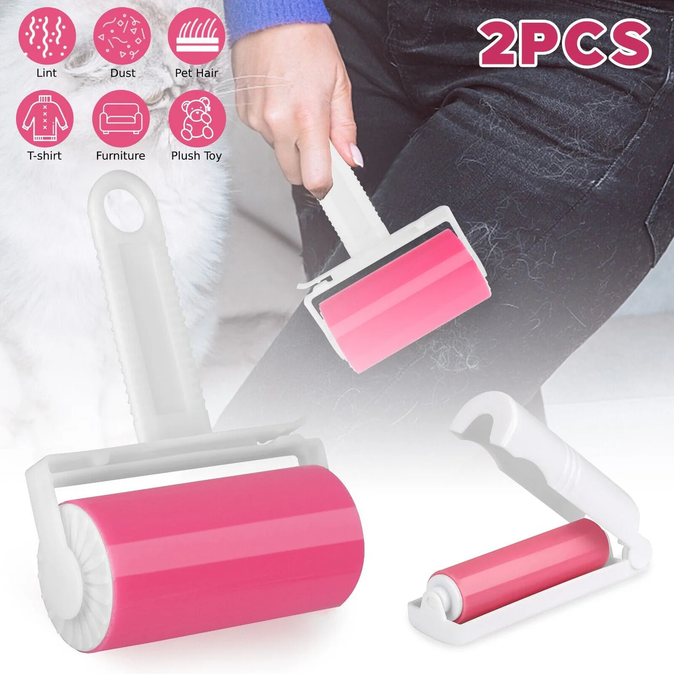 (2 Pc Set) Sticky Master Washable & Reusable Lint Roller – No Tape Needed for Clothes, Sofa, and Pet Hair